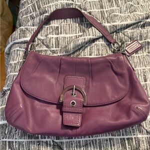 Coach Purple Leather Shoulder Bag with Silver Accents
